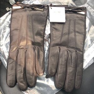 Coach Leather Gloves Chocolate 6.5